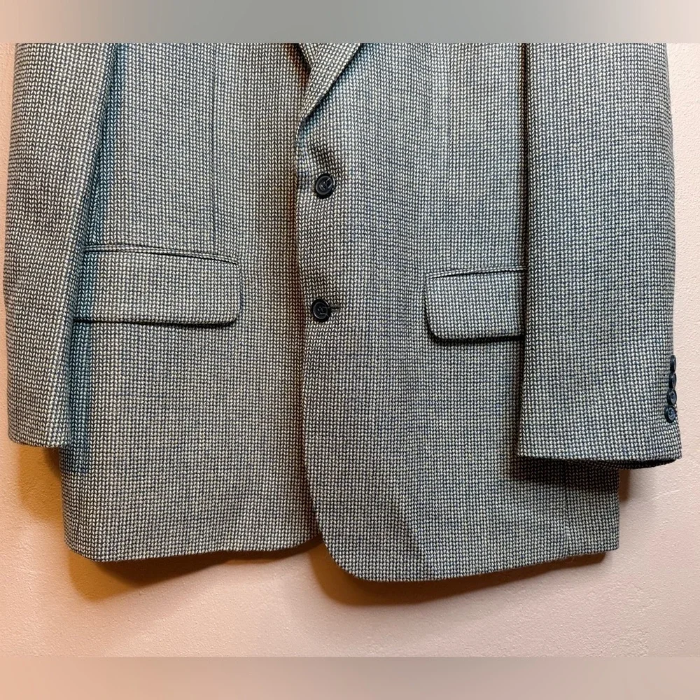 Oscar de la Renta Charcoal Herringbone 100% Wool Blazer Sport Coat 2 Button 44L